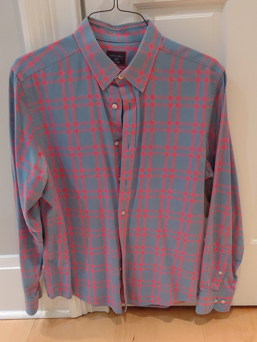 UNTUCKit Blue Button-Down Shirt with Pink Plaid